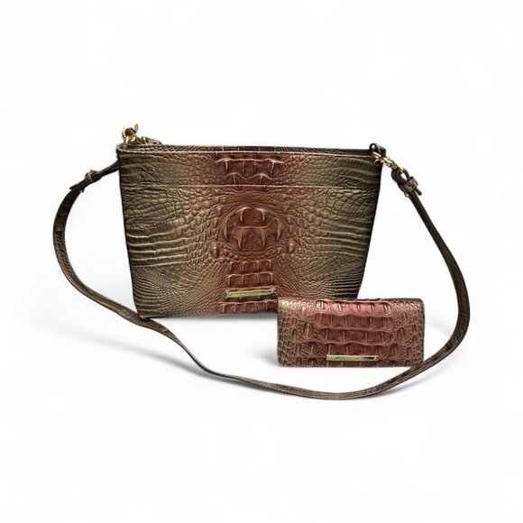 Brahmin Dusty Pink Melbourne Croco Leather Remy Crossbody Purse and Ady wallet - Picture 1 of 12